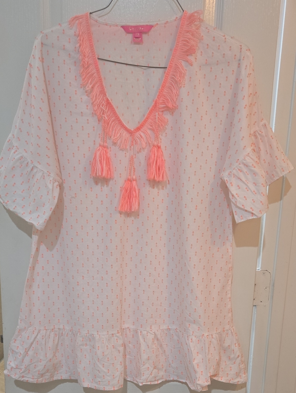 Lilly Pulitzer Tangelo Neon Clip Kipper Coverup Tassles